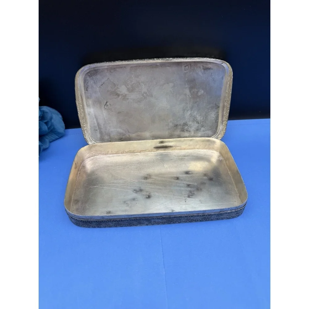 Vintage Chinese Porcelain Silver Plated Shard Trinket Jewelry Box Hand Painted